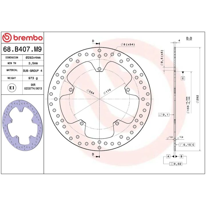 Bromsskiva SERIE ORO PRIME LINE Fast Borrad BREMBO – bild 2