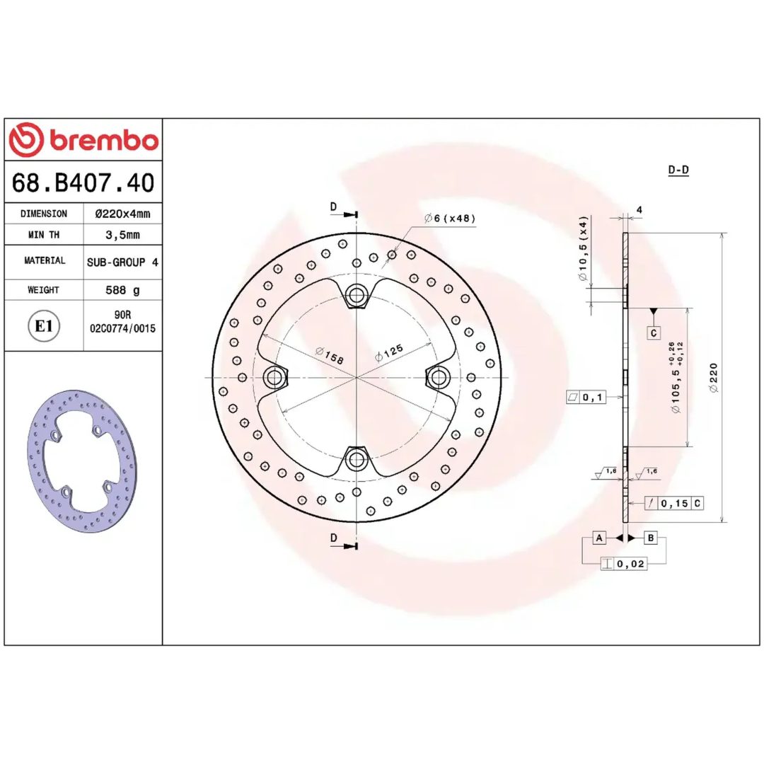 Bromsskiva SERIE ORO PRIME LINE Fast Borrad BREMBO – bild 2