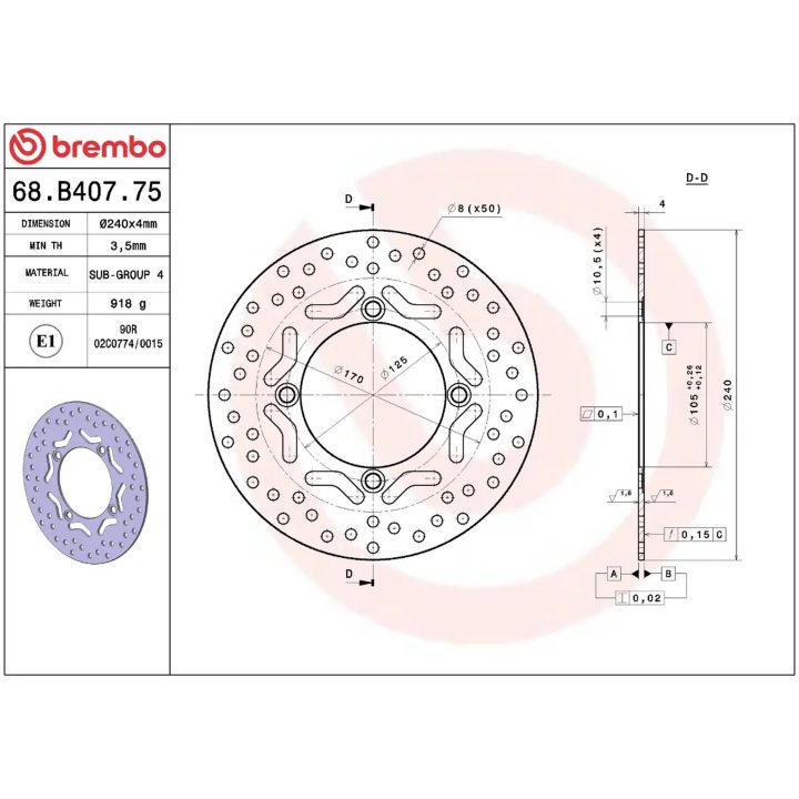 Bromsskiva SERIE ORO PRIME LINE Fast Borrad BREMBO – bild 2