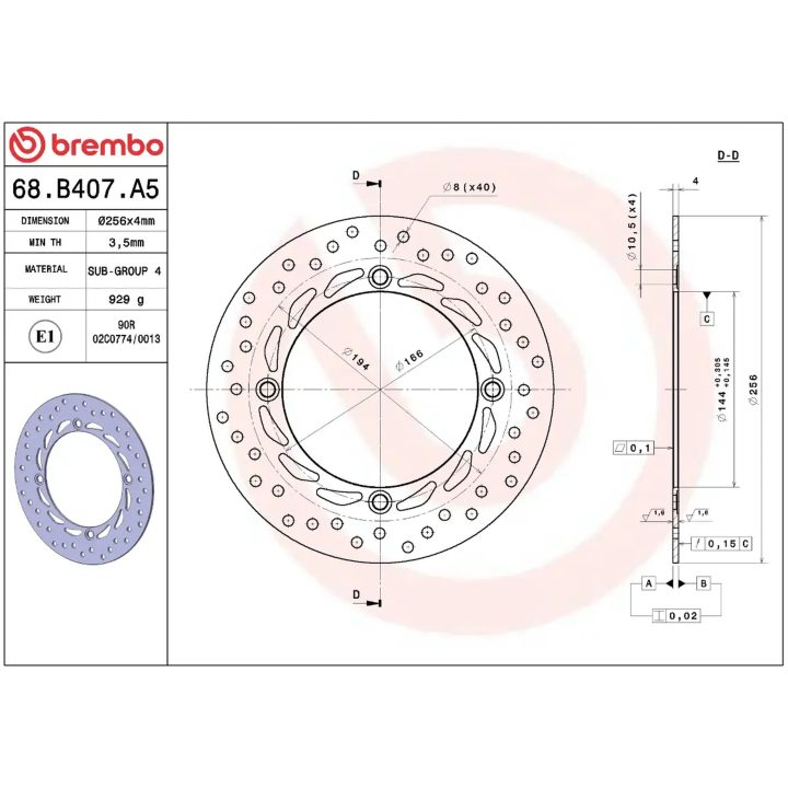 Bromsskiva SERIE ORO PRIME LINE Fast Borrad BREMBO – bild 2
