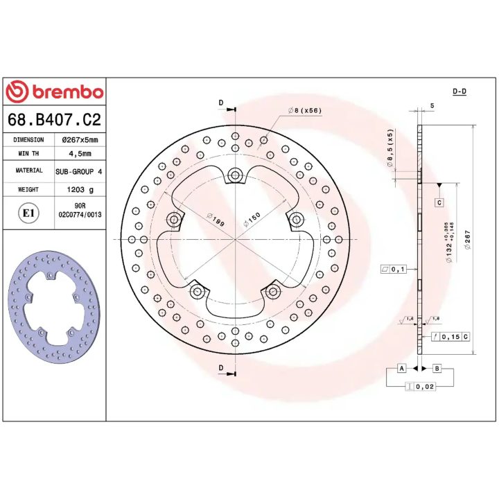 Bromsskiva SERIE ORO PRIME LINE Fast Borrad BREMBO – bild 2
