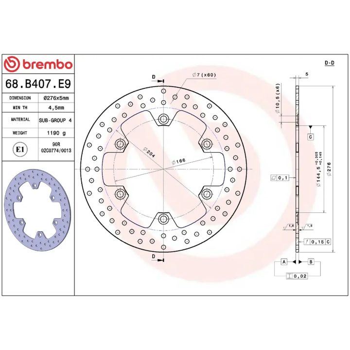 Bromsskiva SERIE ORO PRIME LINE Fast Borrad BREMBO – bild 2