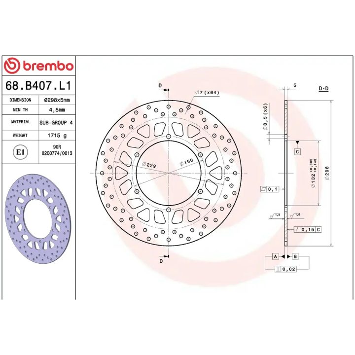 Bromsskiva SERIE ORO PRIME LINE Fast Borrad BREMBO – bild 2