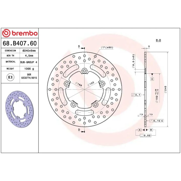 Bromsskiva SERIE ORO PRIME LINE Fast Borrad BREMBO – bild 2