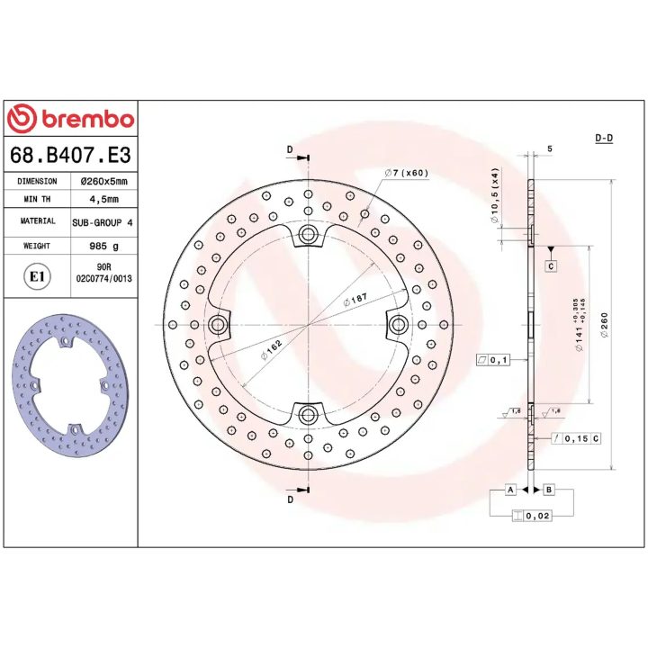 Bromsskiva SERIE ORO PRIME LINE Fast Borrad BREMBO – bild 2