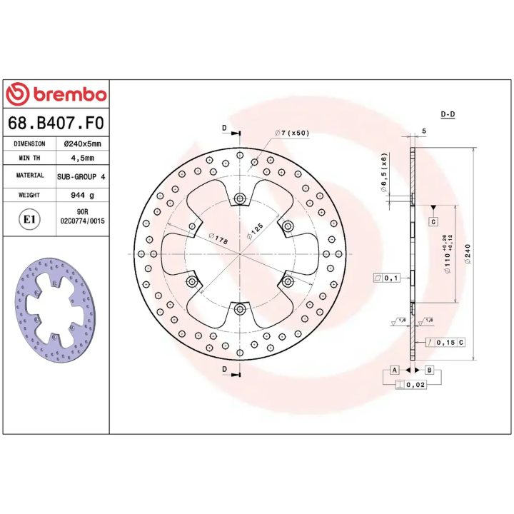 Bromsskiva SERIE ORO PRIME LINE Fast Borrad BREMBO – bild 2