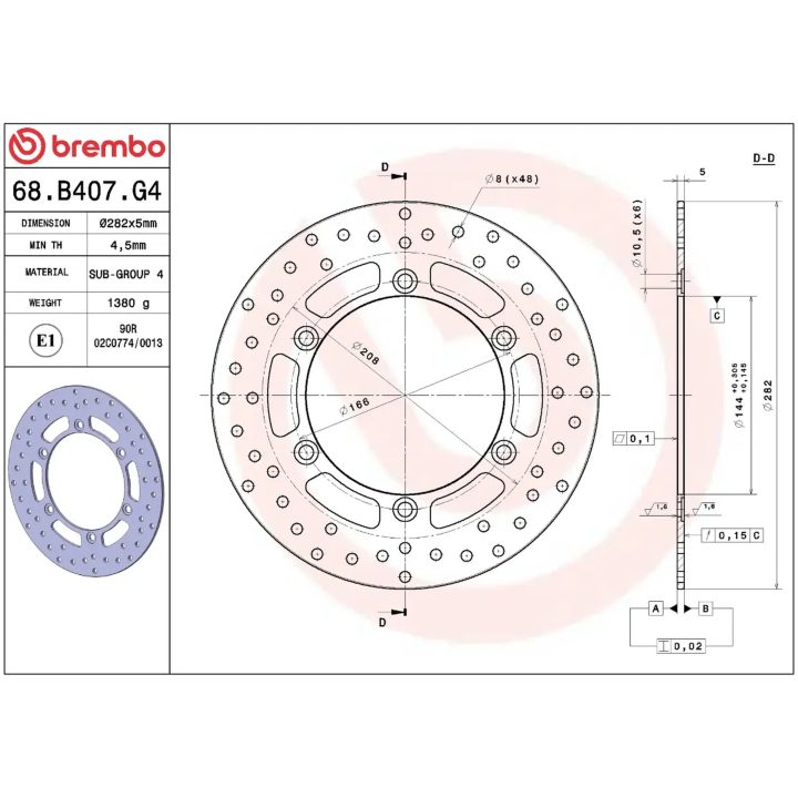 Bromsskiva SERIE ORO PRIME LINE Fast Borrad BREMBO – bild 2