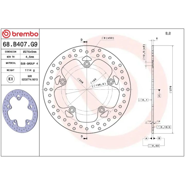 Bromsskiva SERIE ORO PRIME LINE Fast Borrad BREMBO – bild 2
