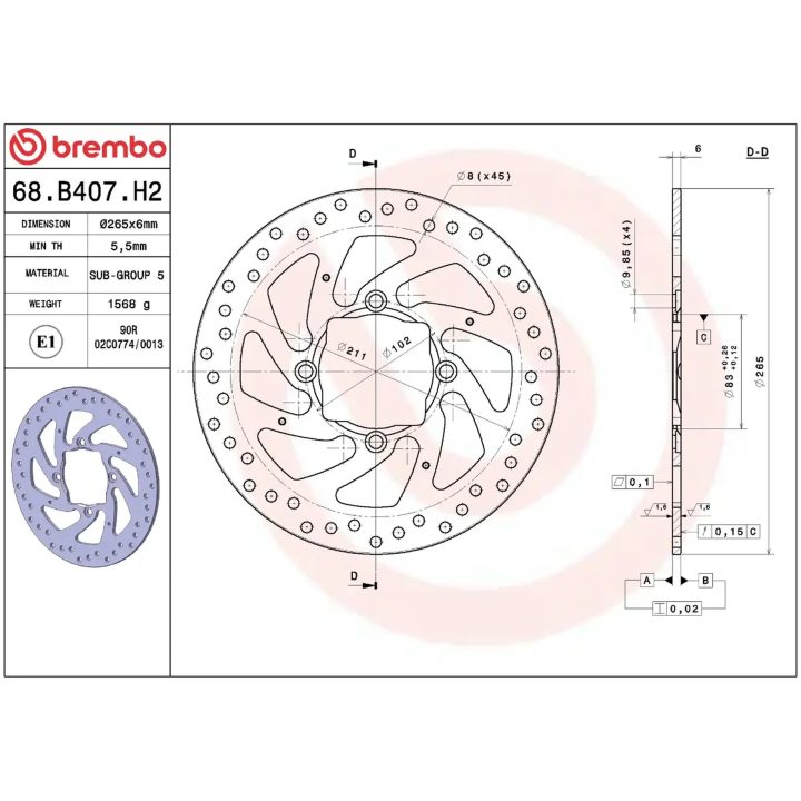 Bromsskiva SERIE ORO PRIME LINE Fast Borrad BREMBO – bild 2