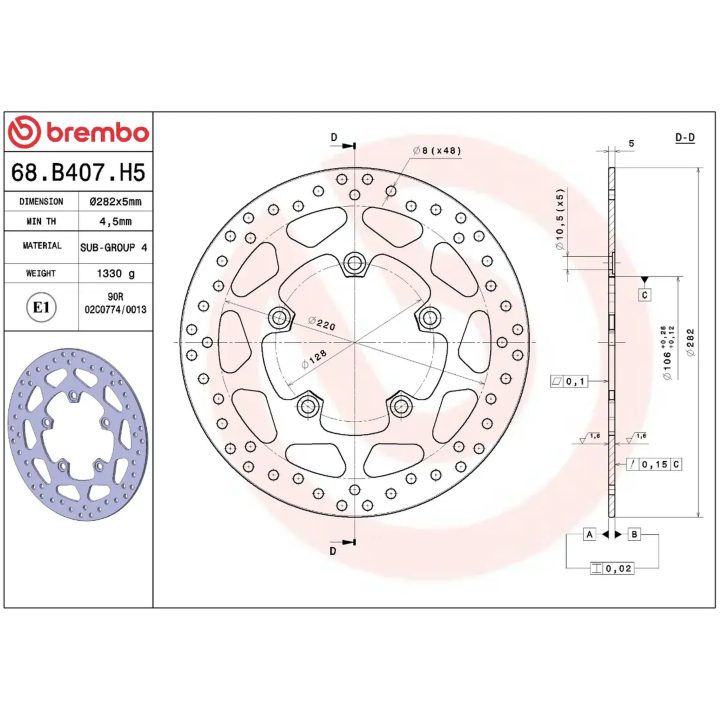 Bromsskiva SERIE ORO PRIME LINE Fast Borrad BREMBO – bild 2