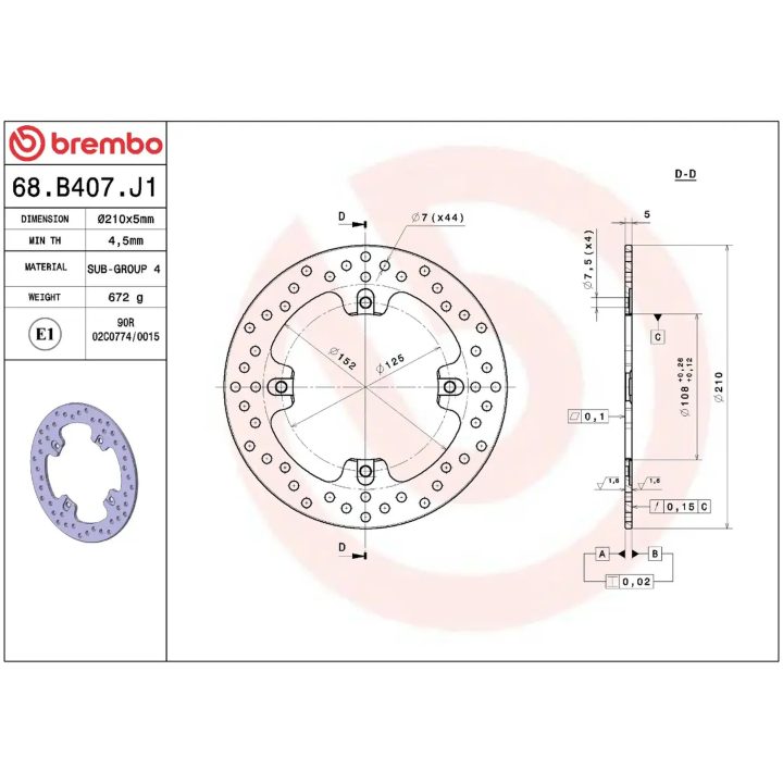 Bromsskiva SERIE ORO PRIME LINE Fast Borrad BREMBO – bild 2