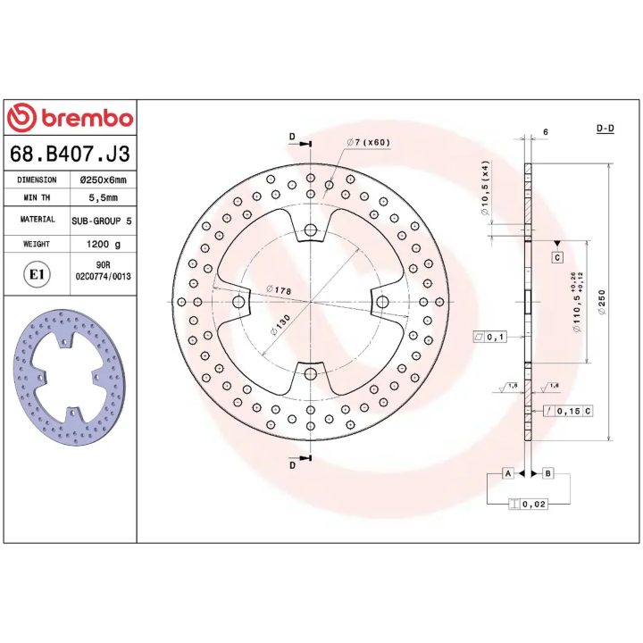 Bromsskiva SERIE ORO PRIME LINE Fast Borrad BREMBO – bild 2