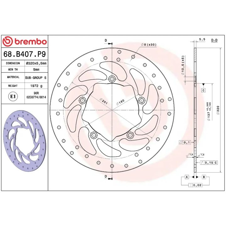 Bromsskiva SERIE ORO PRIME LINE Fast Borrad BREMBO – bild 2