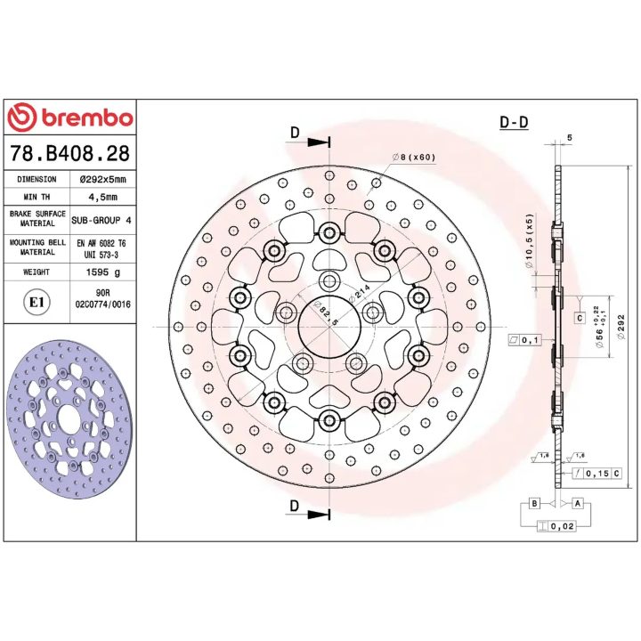 Bromsskiva SERIE ORO PRIME LINE Fast Borrad BREMBO – bild 2