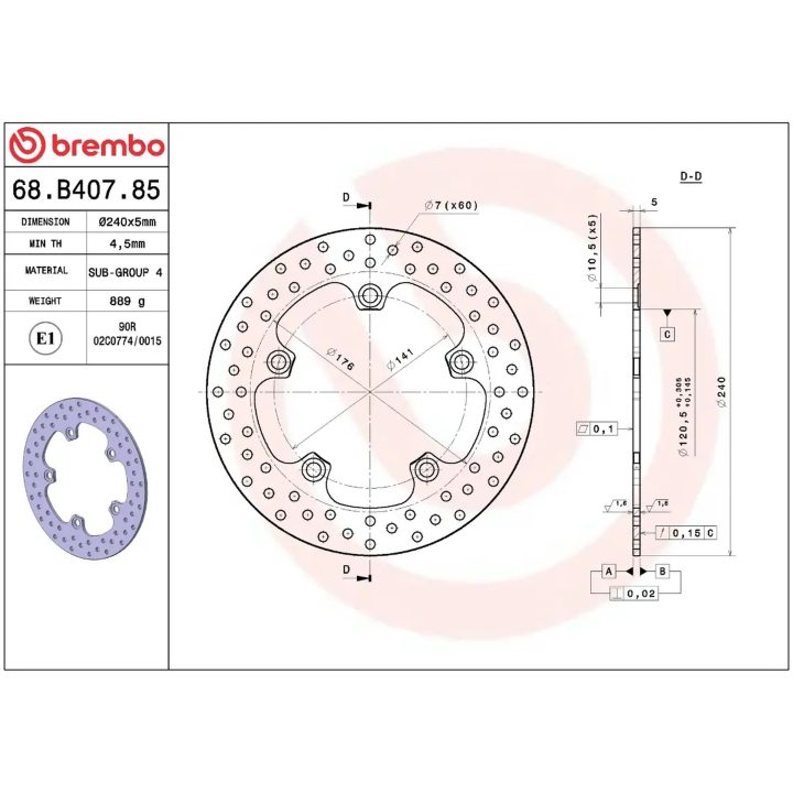 Bromsskiva SERIE ORO PRIME LINE Fast Borrad BREMBO – bild 2