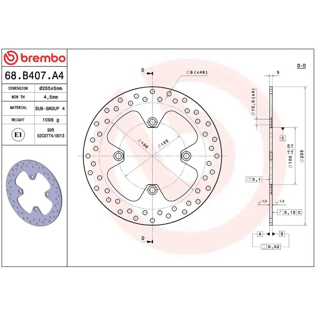 Bromsskiva SERIE ORO PRIME LINE Fast Borrad BREMBO – bild 2