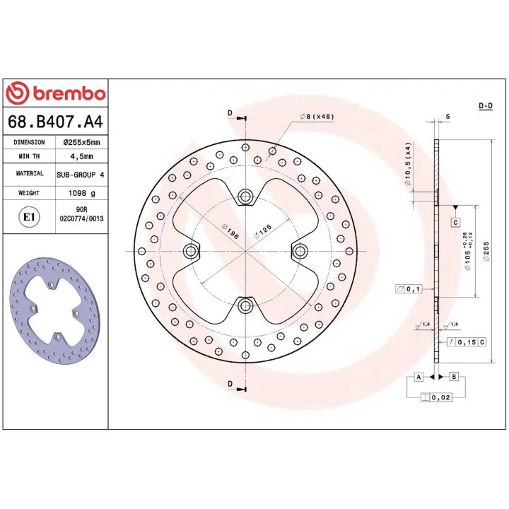 Bromsskiva SERIE ORO PRIME LINE Fast Borrad BREMBO – bild 2
