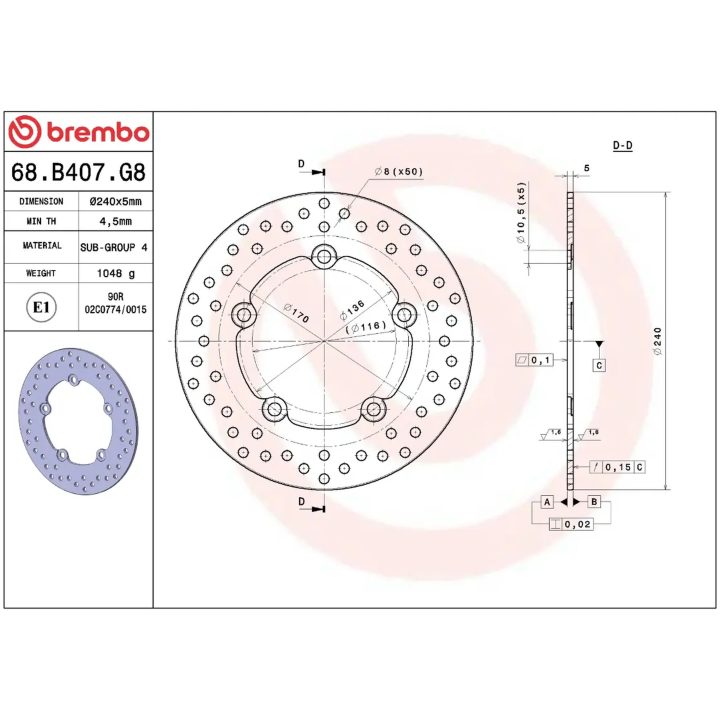 Bromsskiva SERIE ORO PRIME LINE Fast Borrad BREMBO – bild 2