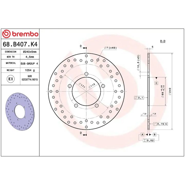 Bromsskiva Serie Oro Prime Line Fast Borrad Rostfri BREMBO – bild 2