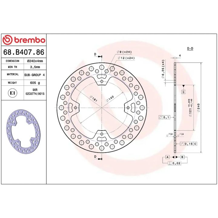 Bromsskiva Serie Oro Prime Line Fast Borrad Rostfri BREMBO – bild 2