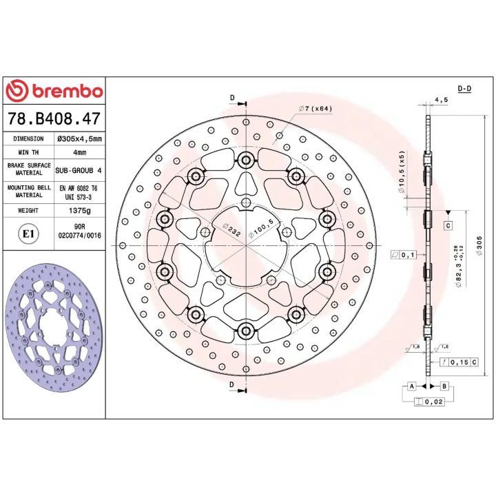 Bromsskiva Serie Oro Prime Line Flytande Borrad Rostfri Tvådelad BREMBO – bild 2