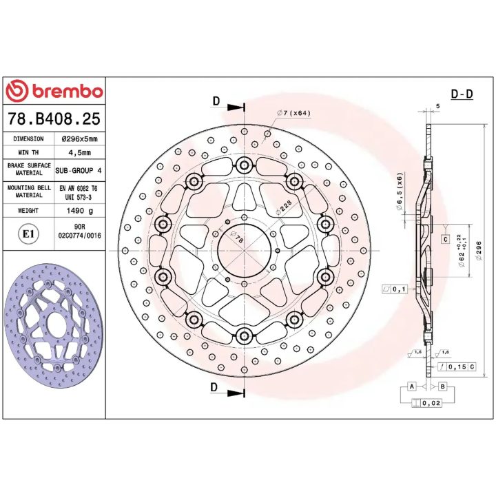 Bromsskiva Serie Oro Prime Line Flytande Borrad Rostfri Tvådelad BREMBO – bild 2