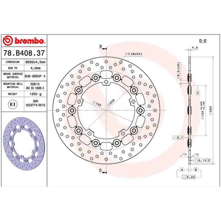 Bromsskiva Serie Oro Prime Line Flytande Borrad Rostfri Tvådelad BREMBO – bild 2