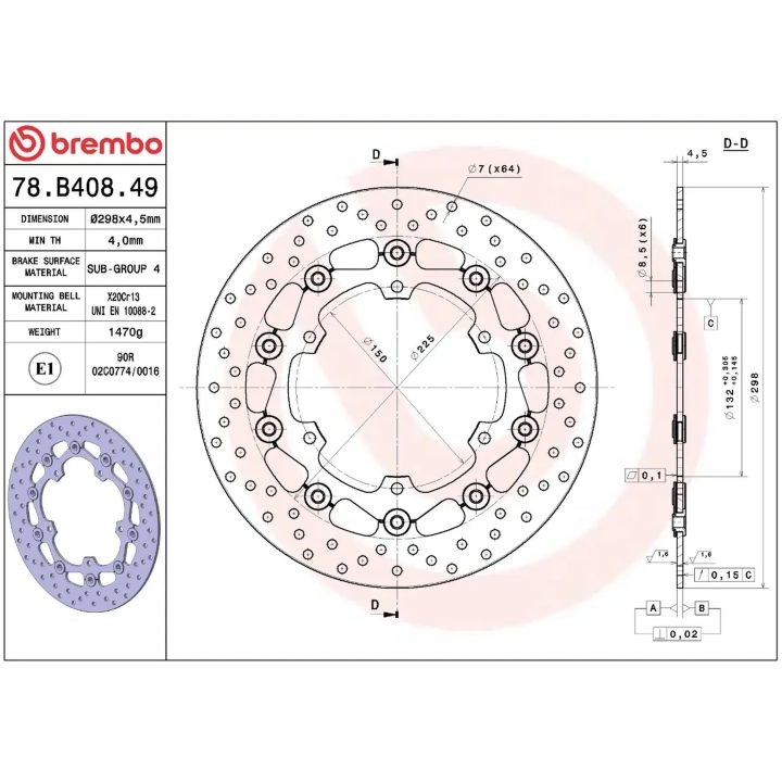 Bromsskiva Serie Oro Prime Line Flytande Borrad Rostfri Tvådelad BREMBO – bild 2