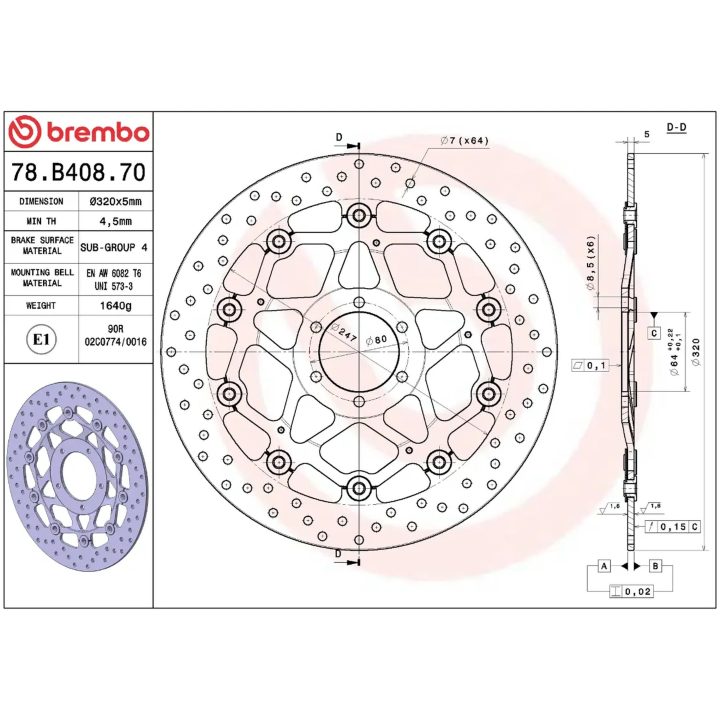 Bromsskiva Serie Oro Prime Line Flytande Borrad Rostfri Tvådelad BREMBO – bild 2