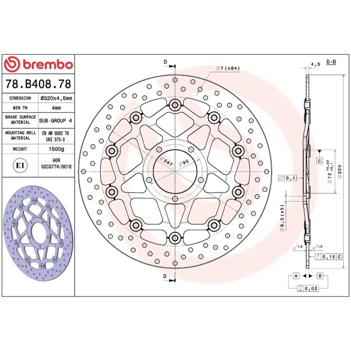 Bromsskiva Serie Oro Prime Line Flytande Borrad Rostfri Tvådelad BREMBO – bild 2