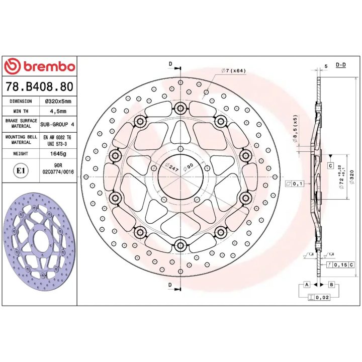 Bromsskiva Serie Oro Prime Line Flytande Borrad Rostfri Tvådelad BREMBO – bild 2
