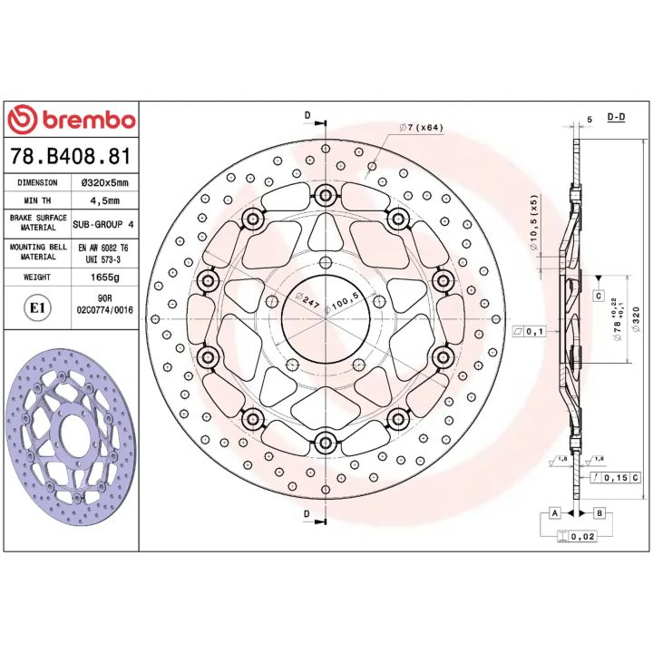 Bromsskiva Serie Oro Prime Line Flytande Borrad Rostfri Tvådelad BREMBO – bild 2