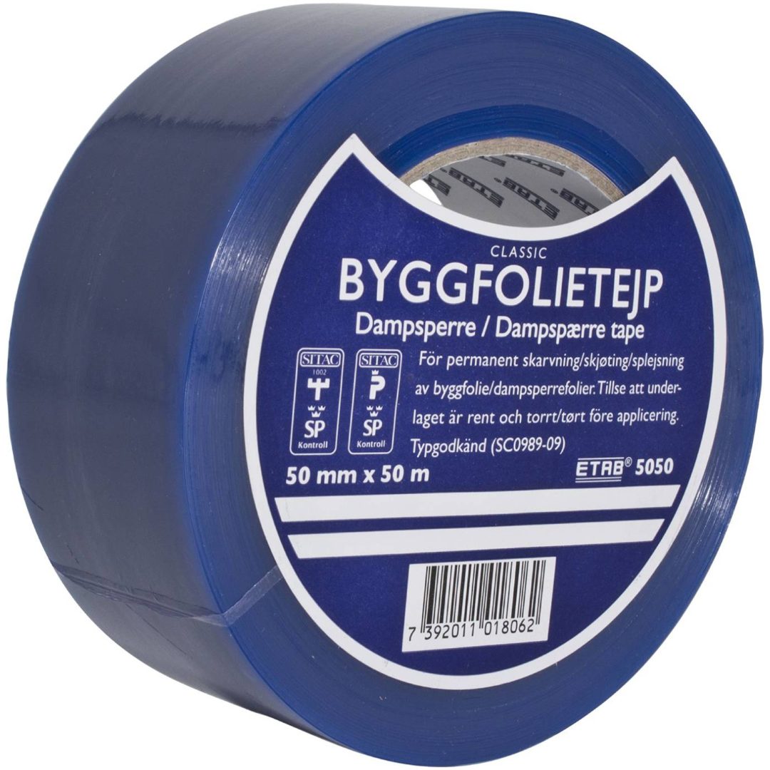Byggfolietejp 5050 Typgodkänd (SITAC och P-märkt) ETAB TEJP BYGGFOLIE 5050 50MMX50 BL – bild 2