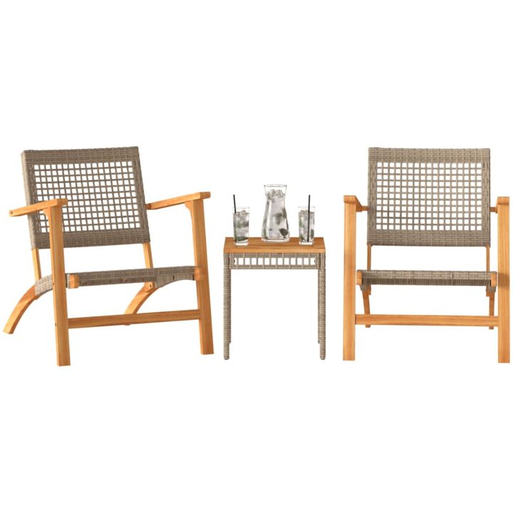 Caféset 3 delar beige konstrotting och massivt akaciaträ vidaXL – bild 3