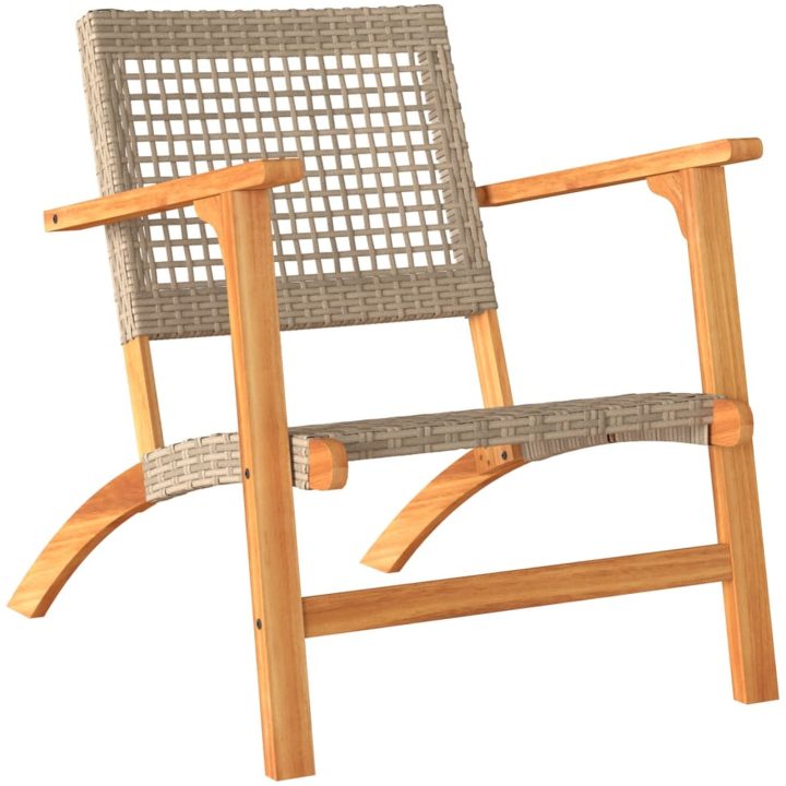 Caféset 3 delar beige konstrotting och massivt akaciaträ vidaXL – bild 4