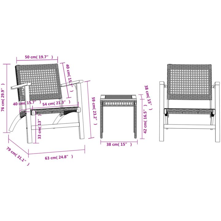 Caféset 3 delar beige konstrotting och massivt akaciaträ vidaXL – bild 10