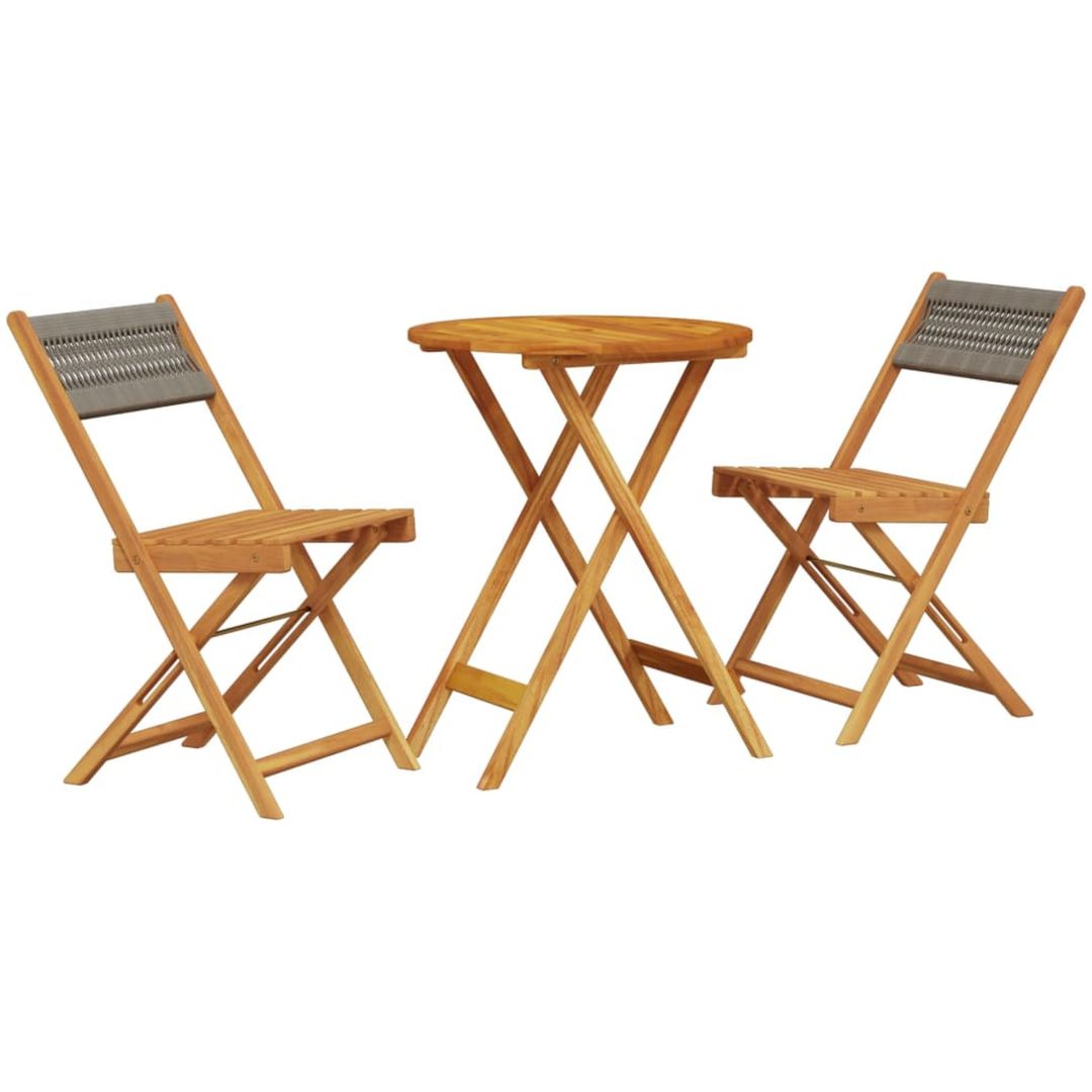 Caféset 3 delar grå polypropen och massivt trä vidaXL 60 x 75 cm – bild 2