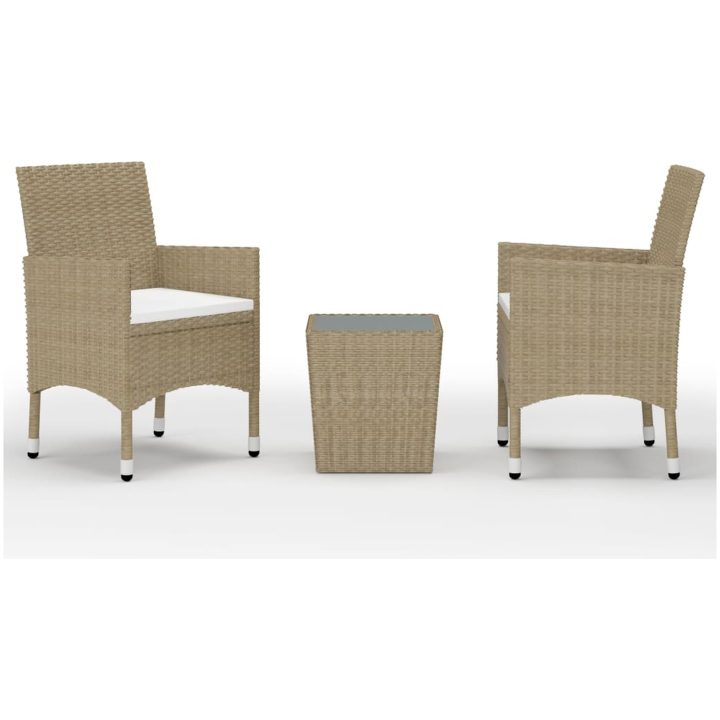 Caféset 3 delar konstrotting och härdat glas beige vidaXL – bild 2