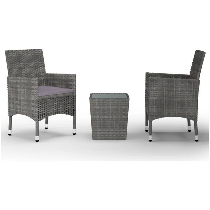 Caféset 3 delar konstrotting och härdat glas grå vidaXL – bild 2