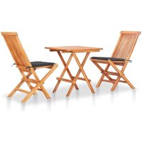 Caféset 3 delar med antracit dynor massiv teak vidaXL