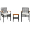 Caféset 3 delar med dynor konstrotting akaciaträ svart vidaXL – miniatyr 2