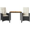 Caféset 3 delar med dynor svart konstrotting akaciaträ vidaXL 90 x 90 x 75 cm – miniatyr 2