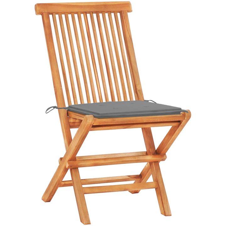 Caféset 3 delar med gråa dynor massiv teak vidaXL – bild 4