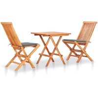 Caféset 3 delar med gråa dynor massiv teak vidaXL