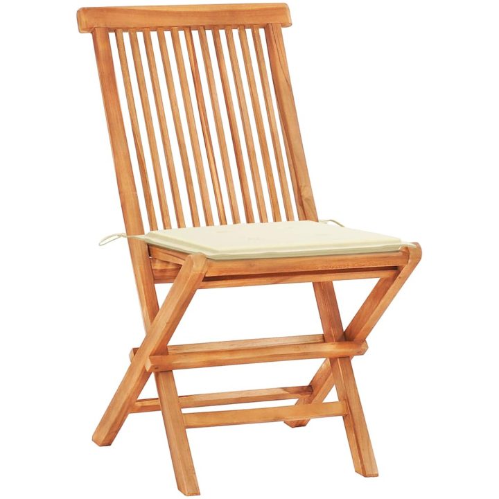 Caféset 3 delar med gräddvita dynor massiv teak vidaXL – bild 5