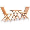 Caféset 3 delar med gräddvita dynor massiv teak vidaXL – miniatyr 1