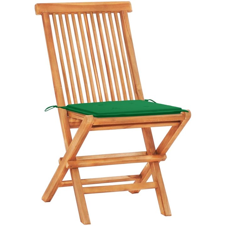 Caféset 3 delar med gröna dynor massiv teak vidaXL – bild 4