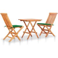 Caféset 3 delar med gröna dynor massiv teak vidaXL