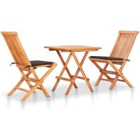 Caféset 3 delar med taupe dynor massiv teak vidaXL