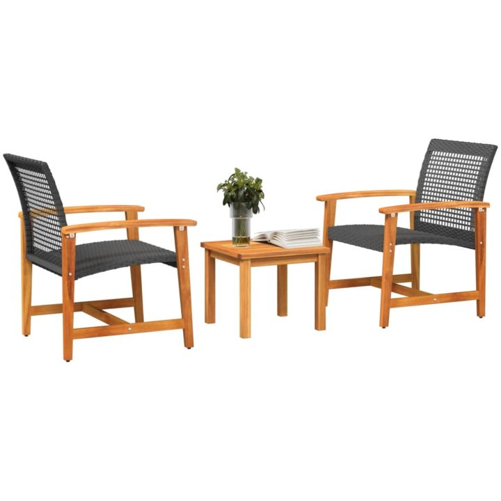 Caféset 3 delar svart konstrotting och akaciaträ vidaXL – bild 3